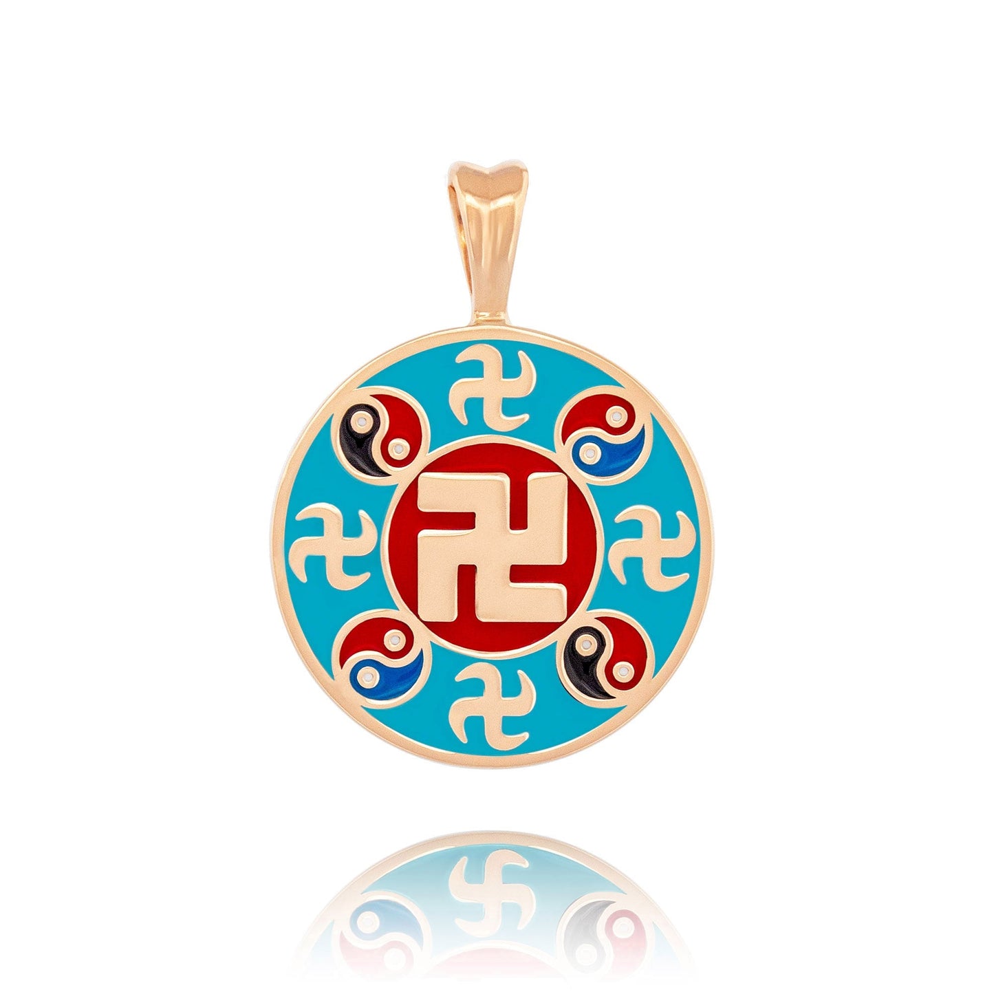 Falun Enamel Teal Pendant 18kt Yellow Gold Front View | Shen Yun Collections
