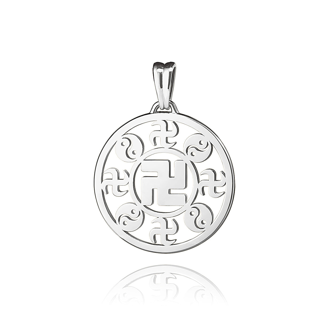 Falun Pendant 18kt White Gold 22mm Front View | Shen Yun Collections