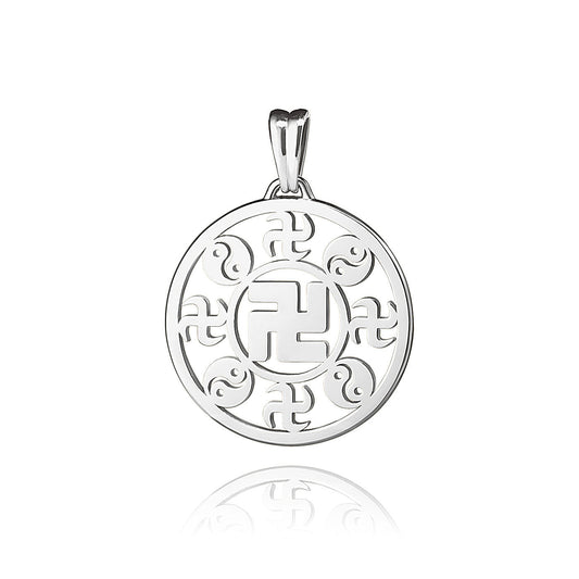 Falun Pendant 18kt White Gold 22mm Front View | Shen Yun Collections