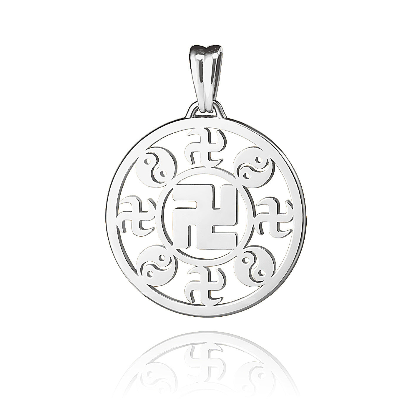 Falun Pendant 18kt White Gold 25mm Front View | Shen Yun Collections