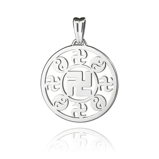 Falun Pendant 18kt White Gold 25mm Front View | Shen Yun Collections