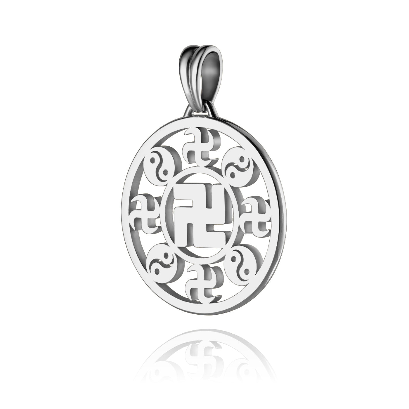 Falun Pendant 18kt White Gold 25mm Side View | Shen Yun Collections