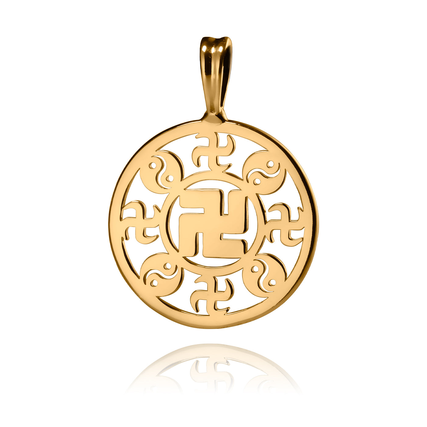 Falun Pendant 24kt Yellow Gold 25mm Front View | Shen Yun Collections