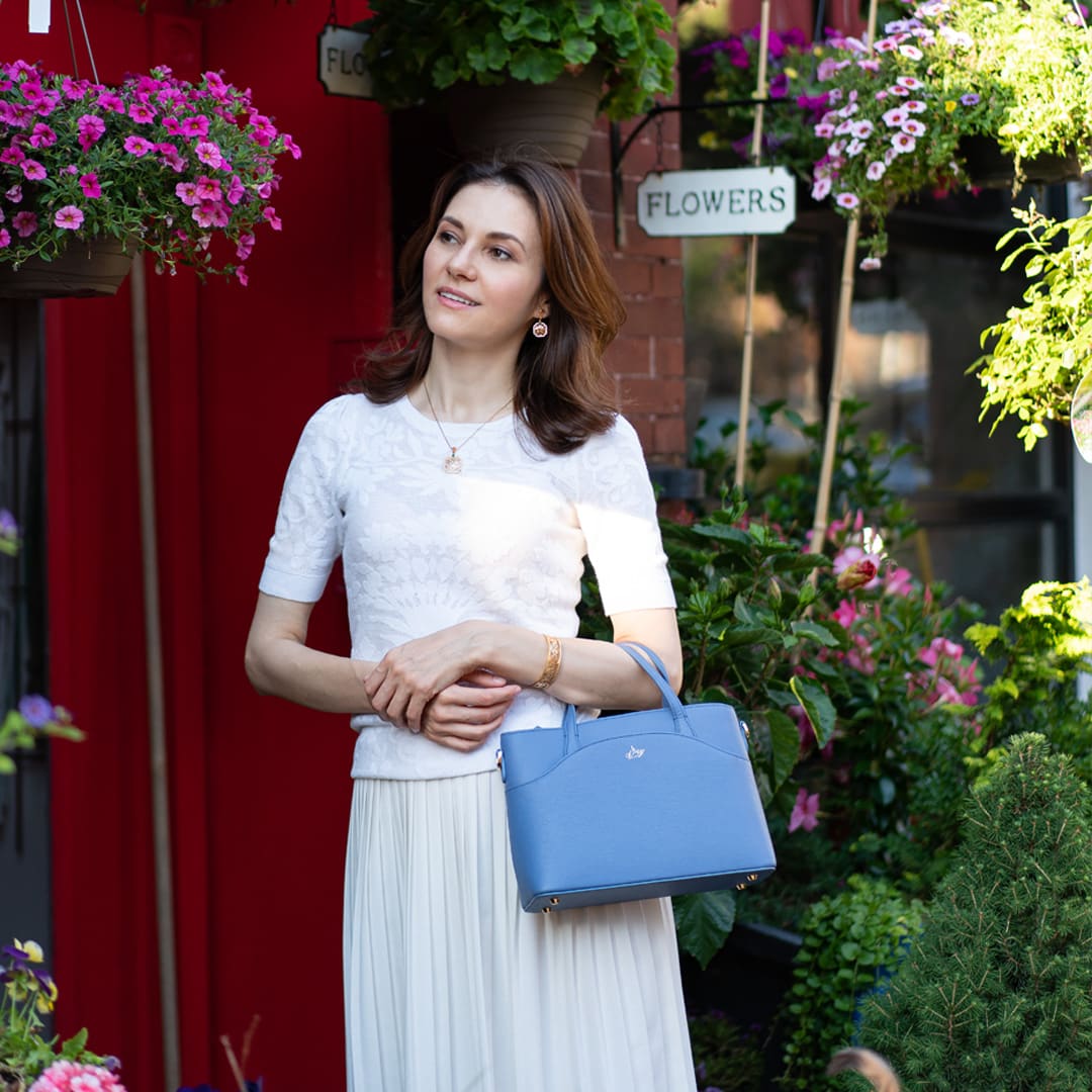 Tang Dynasty Grace Crossbody  Bag - Cornflower - Blue - Model | Shen Yun Shop