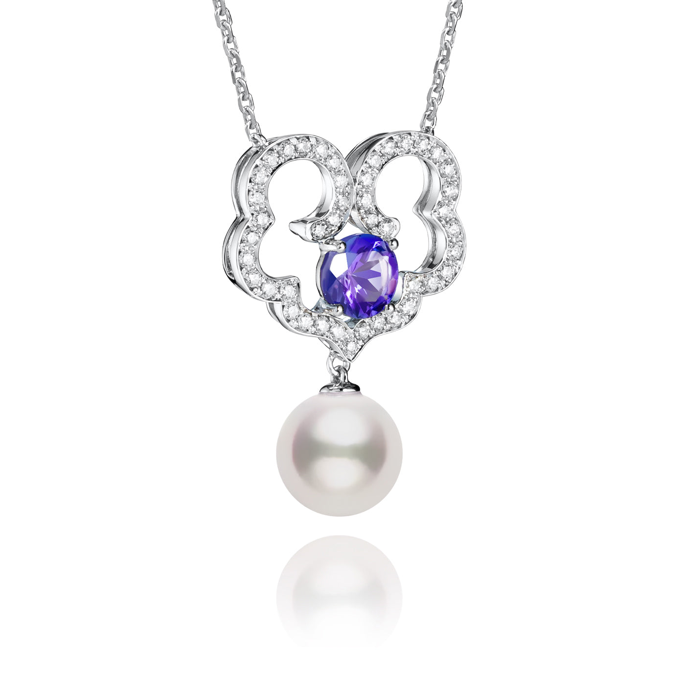 The Timeless Blessings Necklace 18kt White Gold with Tanzanite and Diamond Image 1 | Shen Yun Shop